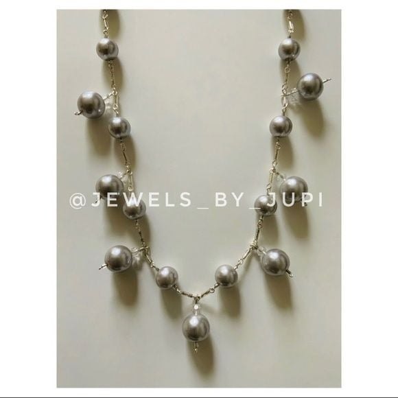 Upcycled Elegant Handmade Silver Glass Pearls with Glass Beads Necklace - Picture 3 of 4